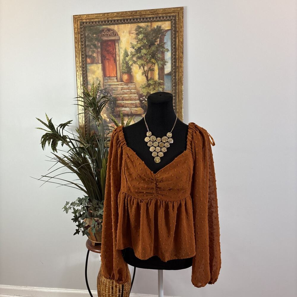 She + Ski Women’s Top Cropped M Swiss Dot Gipsy Caramel Babydoll Y2K Sweetheart